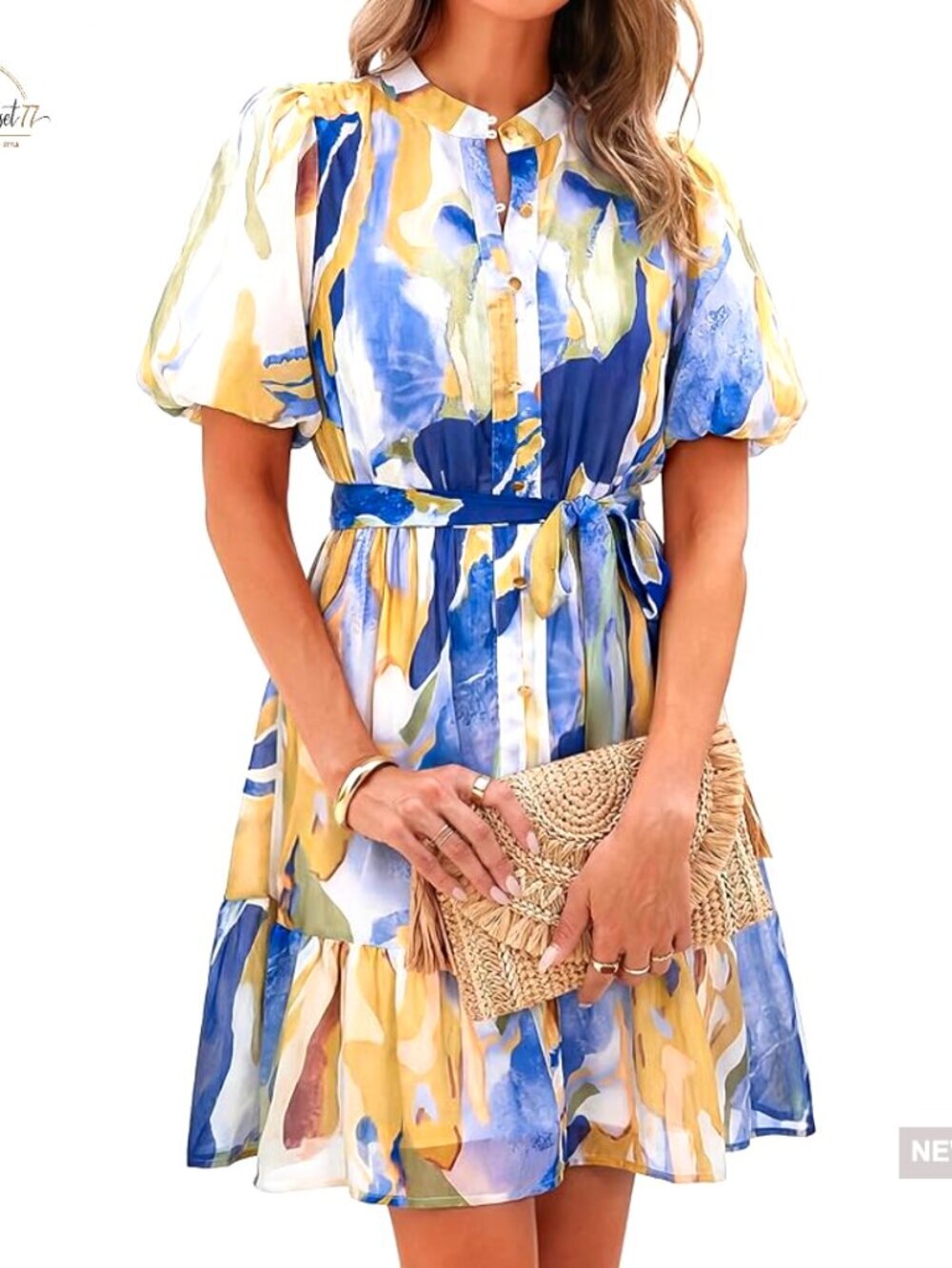 Floral Mini Dress V-Neck Button Down A-Line Tiered Ruffle Boho Summer
